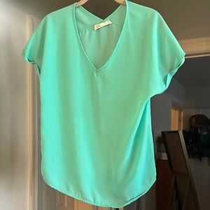 Pink Rose Turquoise V-Neck Blouse Size Small